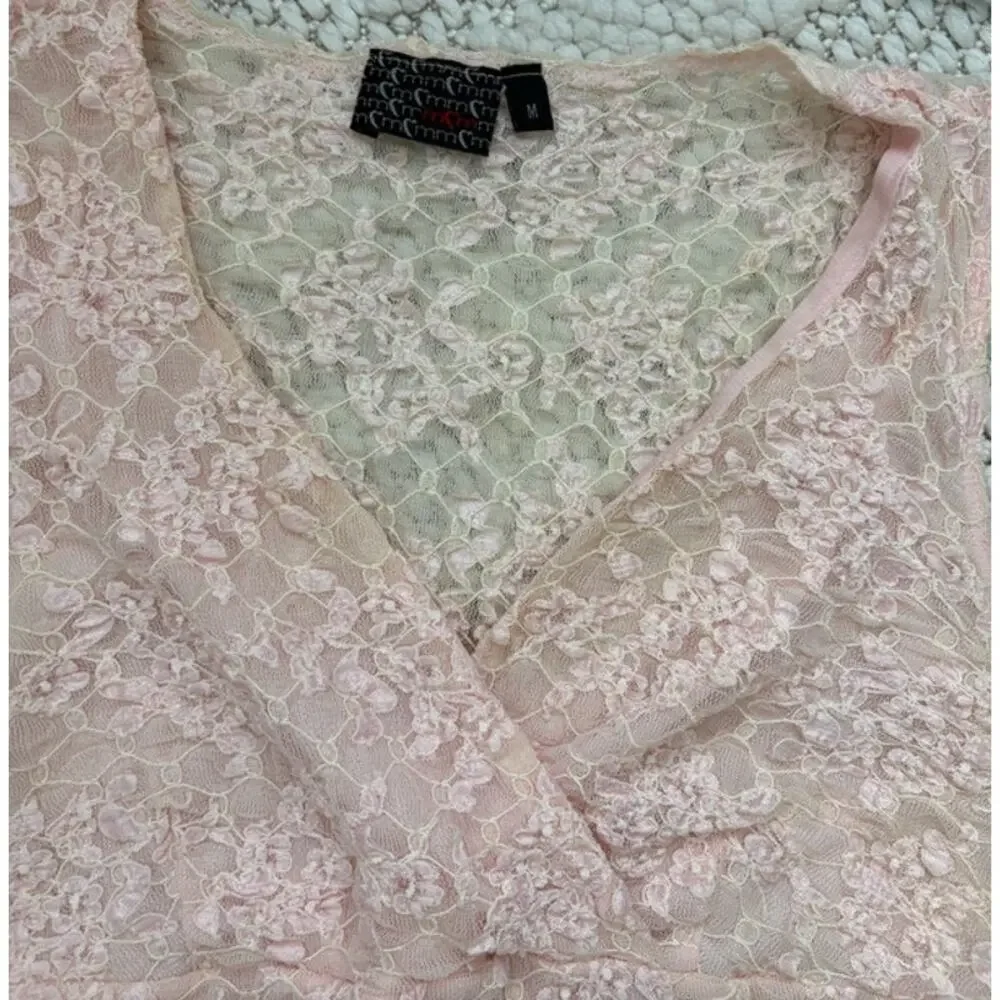 Womens Vintage Inspired Pink Lace Fitted V Neck Tank Top Size Medium